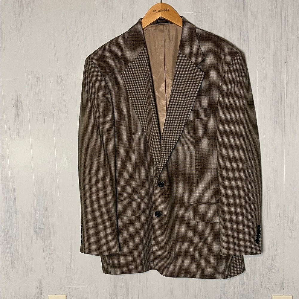 Oscar De La Renta Mens 44R‎ Wool Jacket Brown Houndstooth Dark Academia Blazer